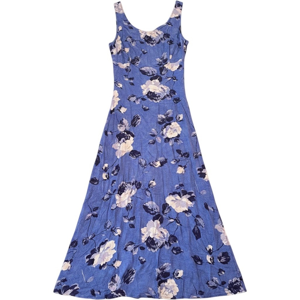 K Studio‎ Collection Blue Floral Rayon Jacquard Maxi Dress Vintage Size 10